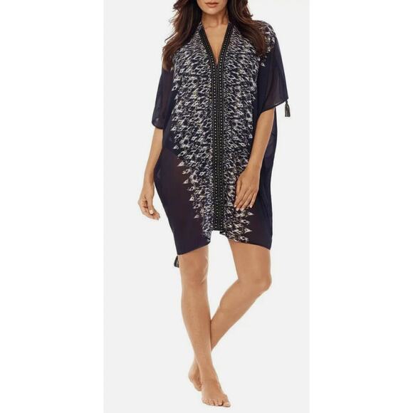 Miraclesuit Women's Black Metallic Bathing Suit Cover-up Caftan Kaftan Med NWT - Picture 1 of 10